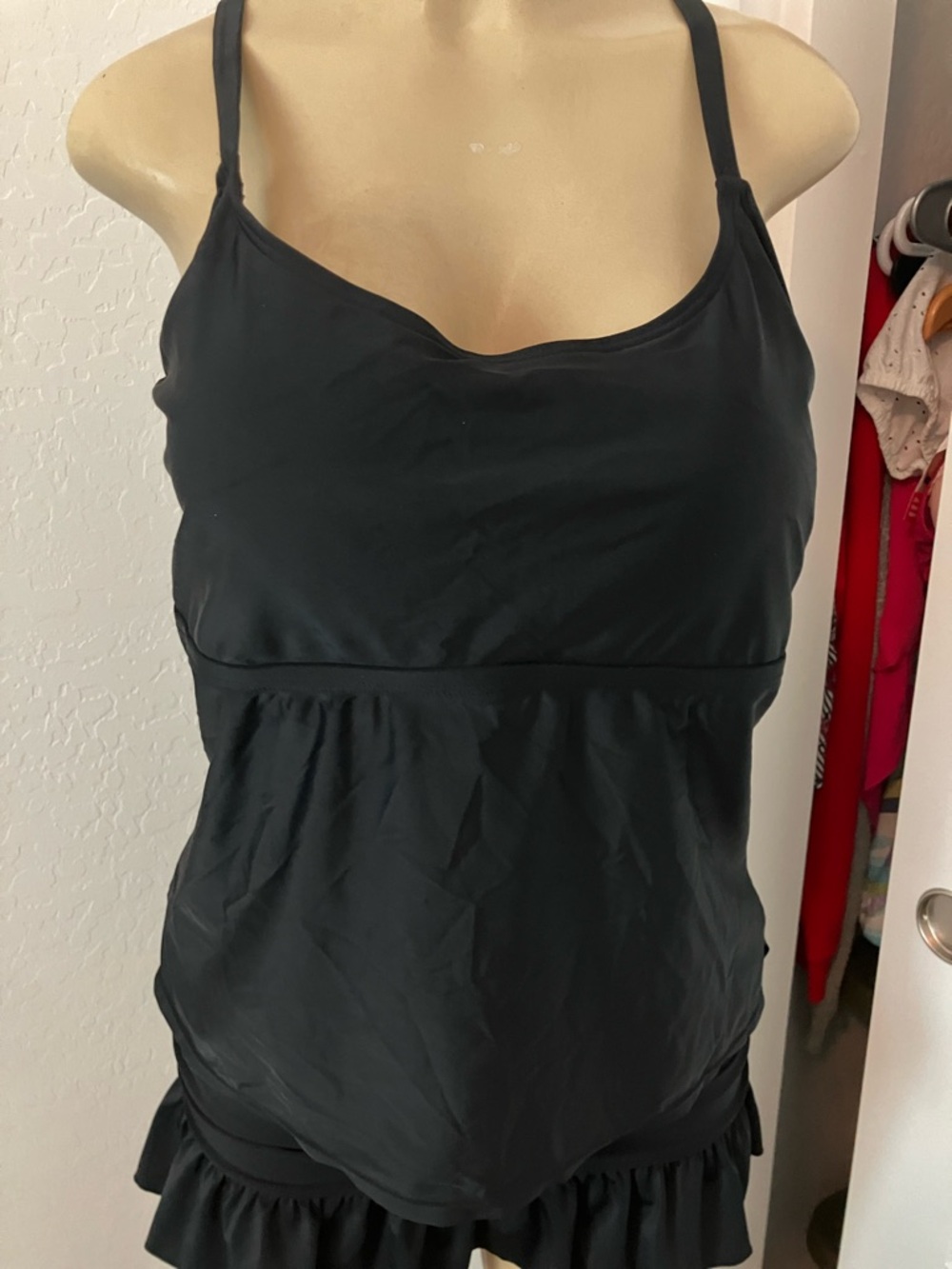 Island Escape Black Strappy Tankini Top